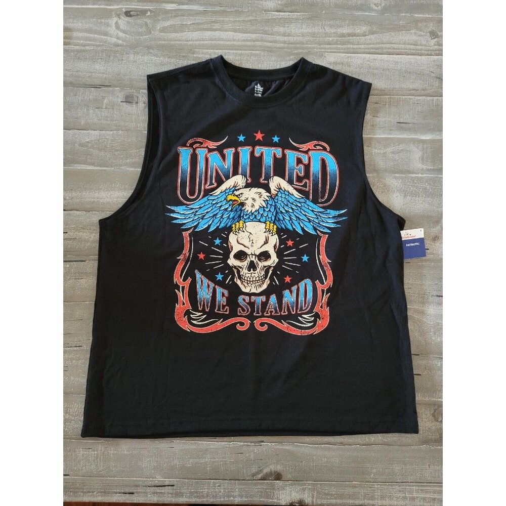 Celebrate! Patriotic Men's Sleeveless Size XL Black United We Stand Shirt Biker